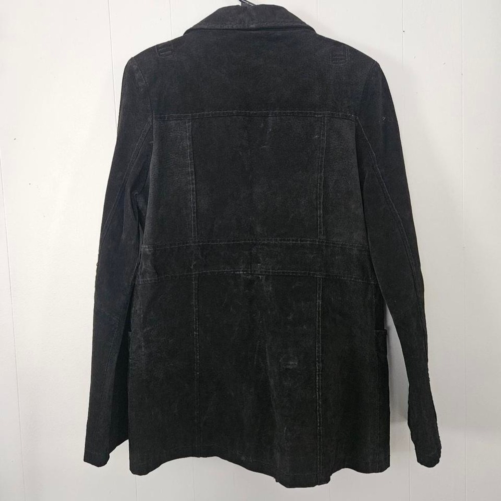 Wet Seal Leather Jacket Womens Large Black Good Suede Button Front Y2K Grunge - Picture 2 of 7